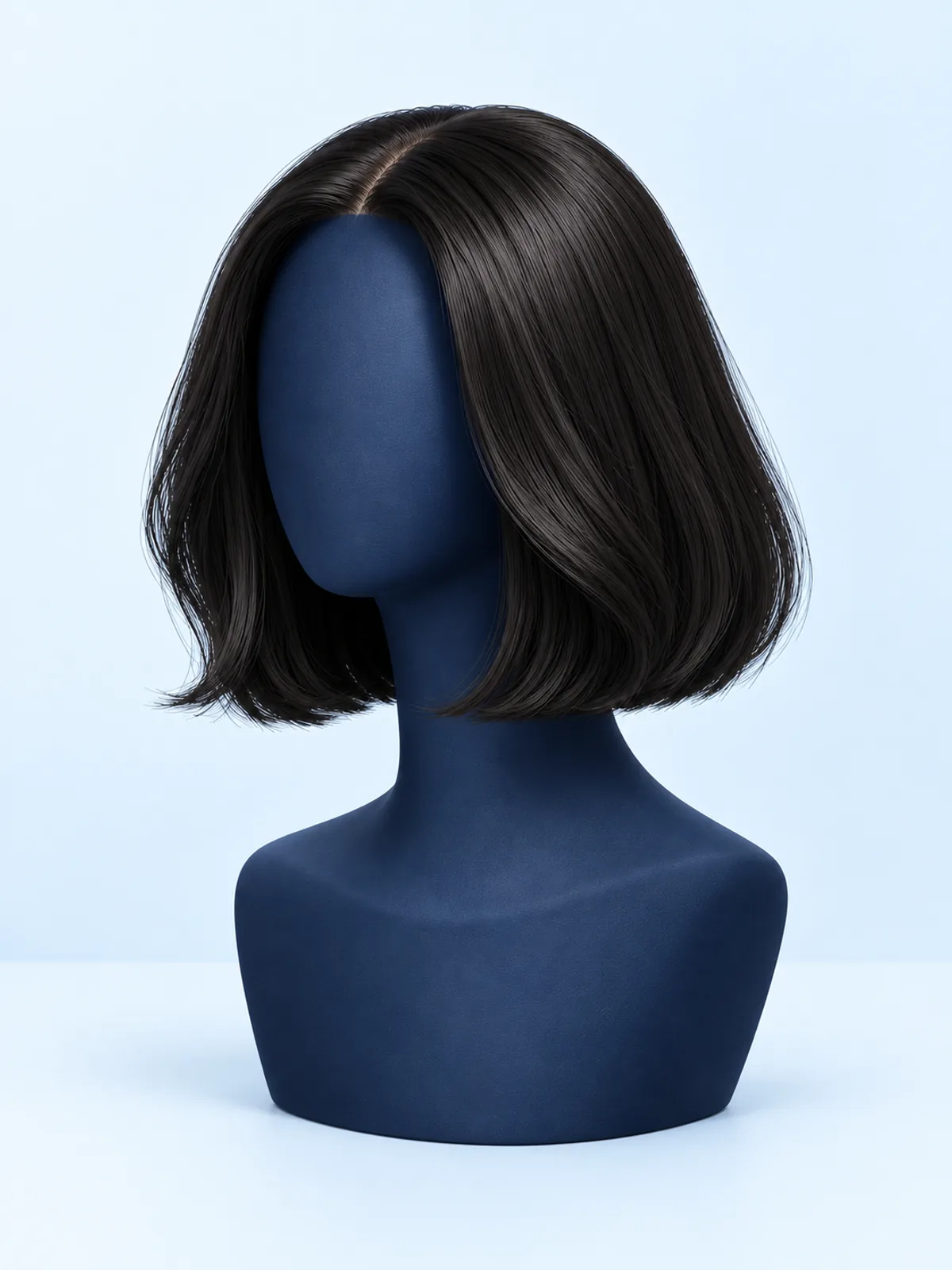 Illustration of a precise black bob on a minimalist mannequin